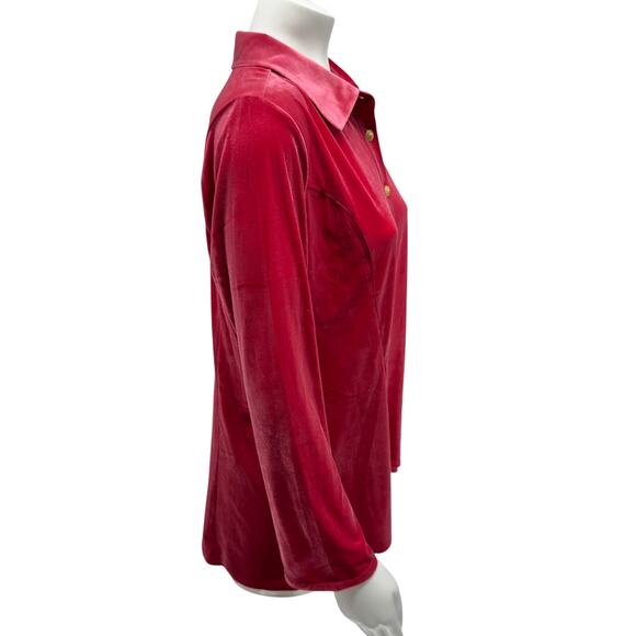 Soft Surroundings Women’s XL Enchanted Velvet Shirt Sangria Red Gold Buttons - Picture 5 of 13